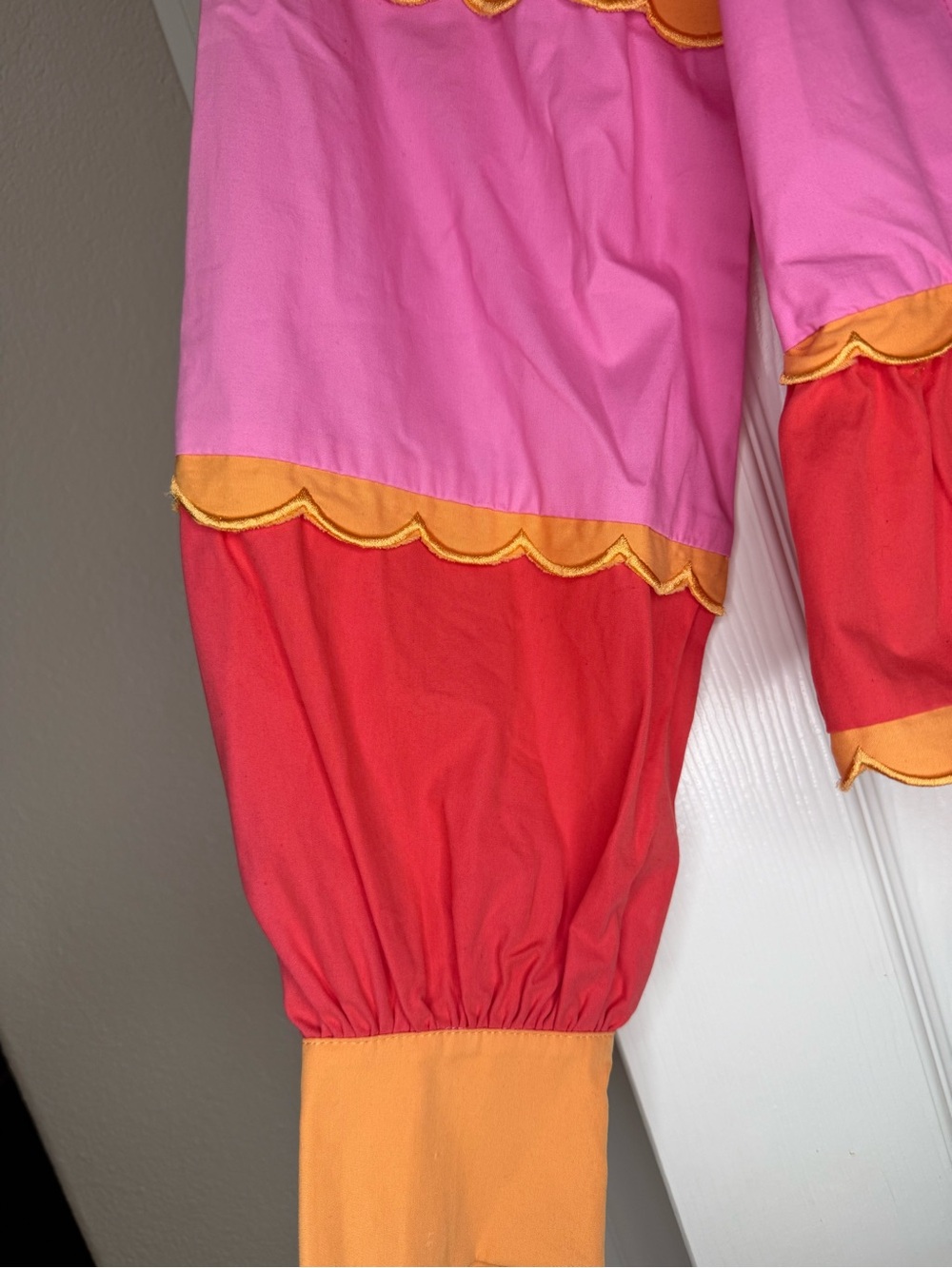 TCEC Colorblock Pink and Red Scallop-Trim Button Down Shirt - Picture 9 of 10